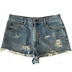 LL Bean Cut Off Shorts Womens Size 33 Blue Classic Fit Distressed Frayed Denim